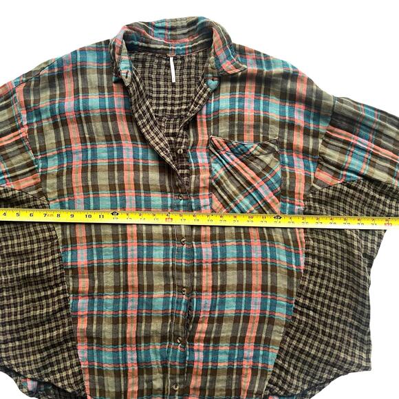 Free People One Of The Guys Plaid Flannel Tunic Shirt,Small,Oversized,Retail$128 - Picture 6 of 10
